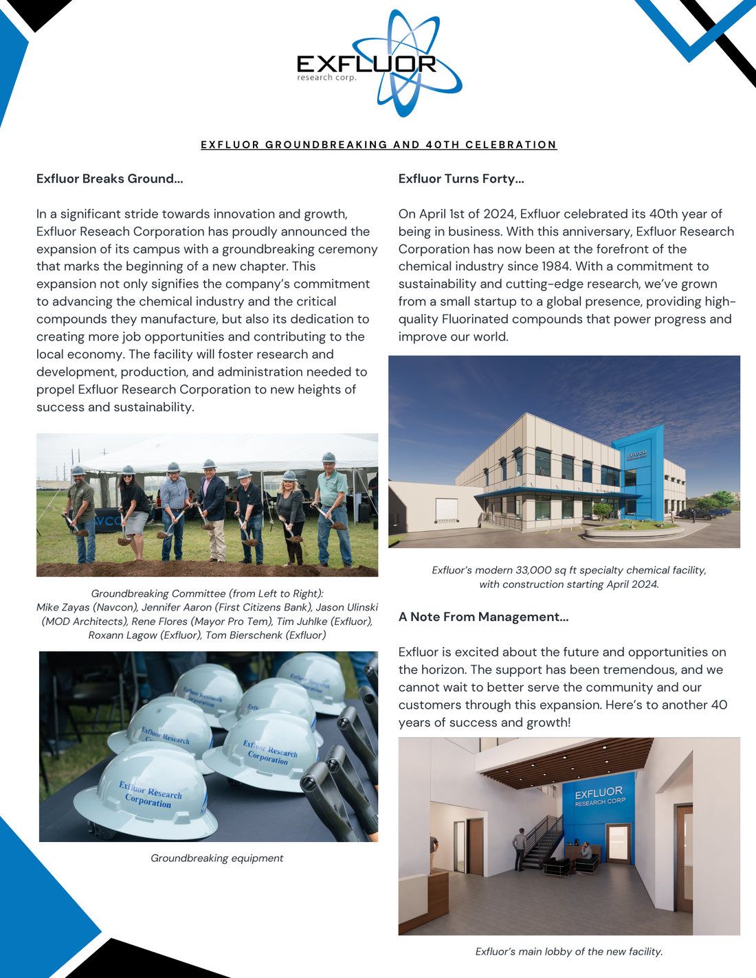 Expansion of our current facility and forty years of business!